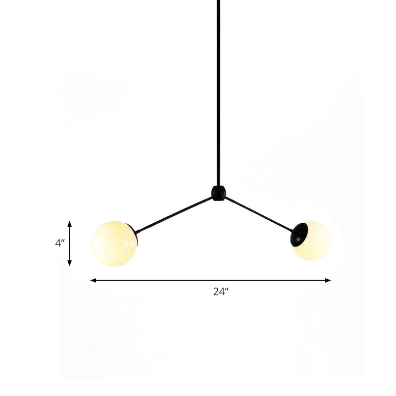 Nordic Style White Glass Pendant Ceiling Light with 2 Lights - Black Hanging, 16