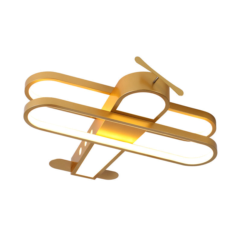 Vuela alto con el helicóptero: luz LED empotrada de aluminio dorado para dormitorio infantil