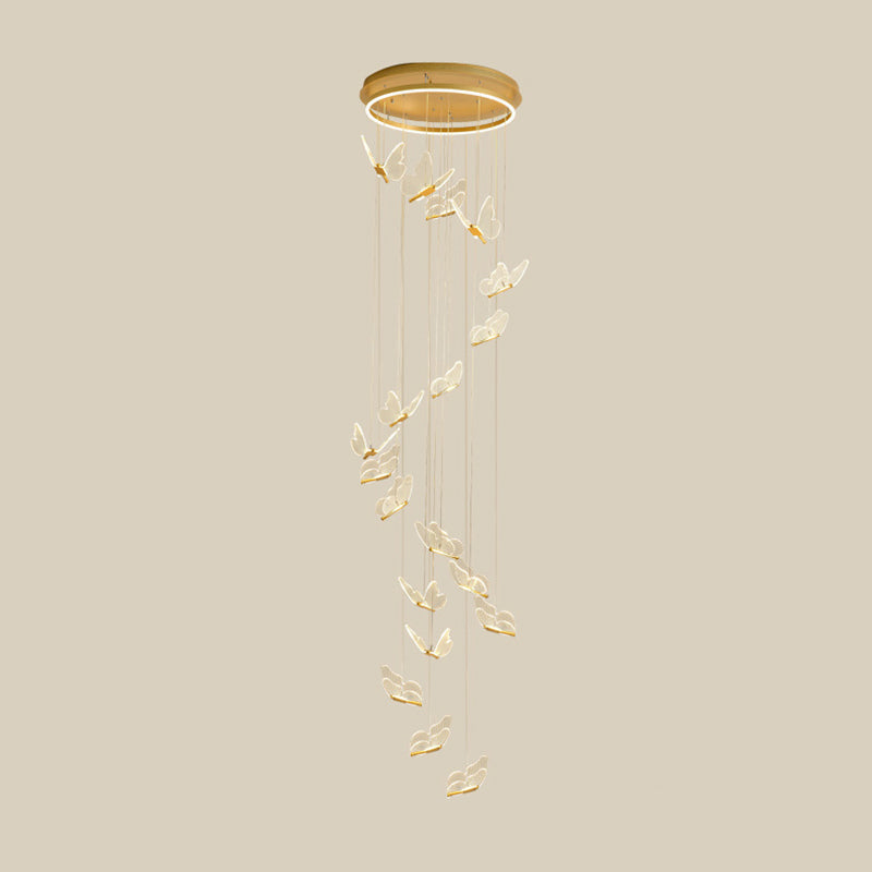 Schmetterlings-Wendeltreppen-Deckenbeleuchtung, Acryl, moderne LED-Mehrlicht-Pendelleuchte in Gold