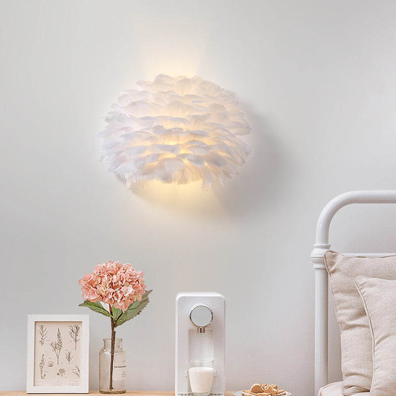 Nordic Feather inbouw wandkandelaar voor slaapkamer - Wit halfbol omhoog-omlaaglicht