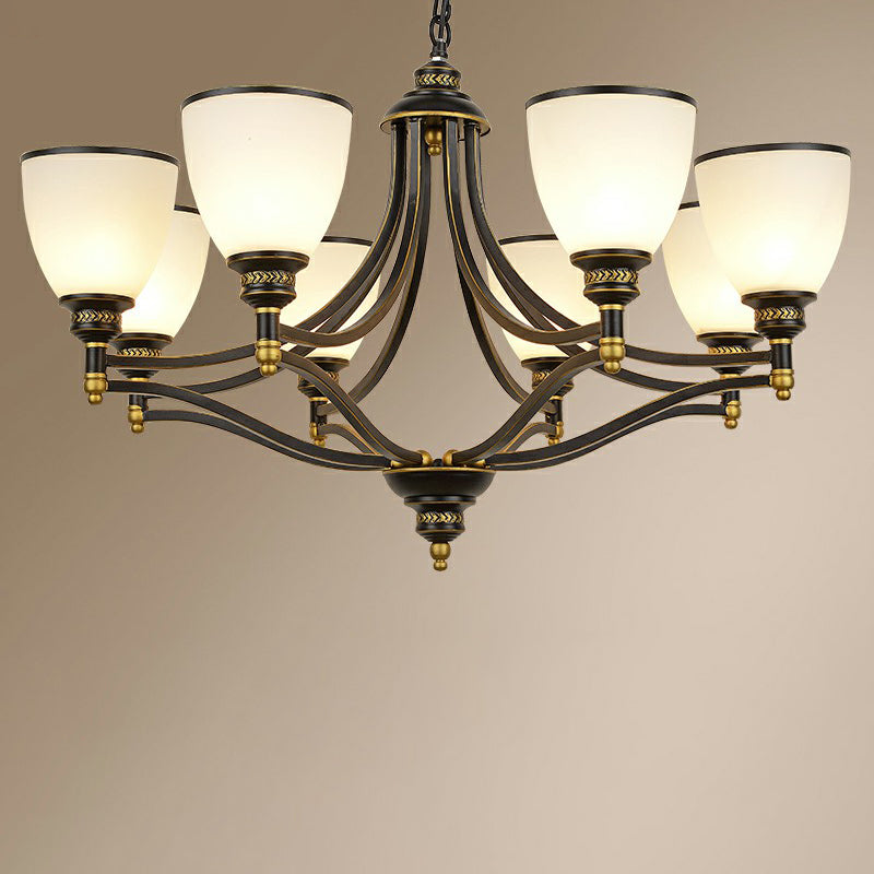 Vintage Black Opaline Glass Chandelier with Bell Shape - Elegant Suspension Lighting for Living Room