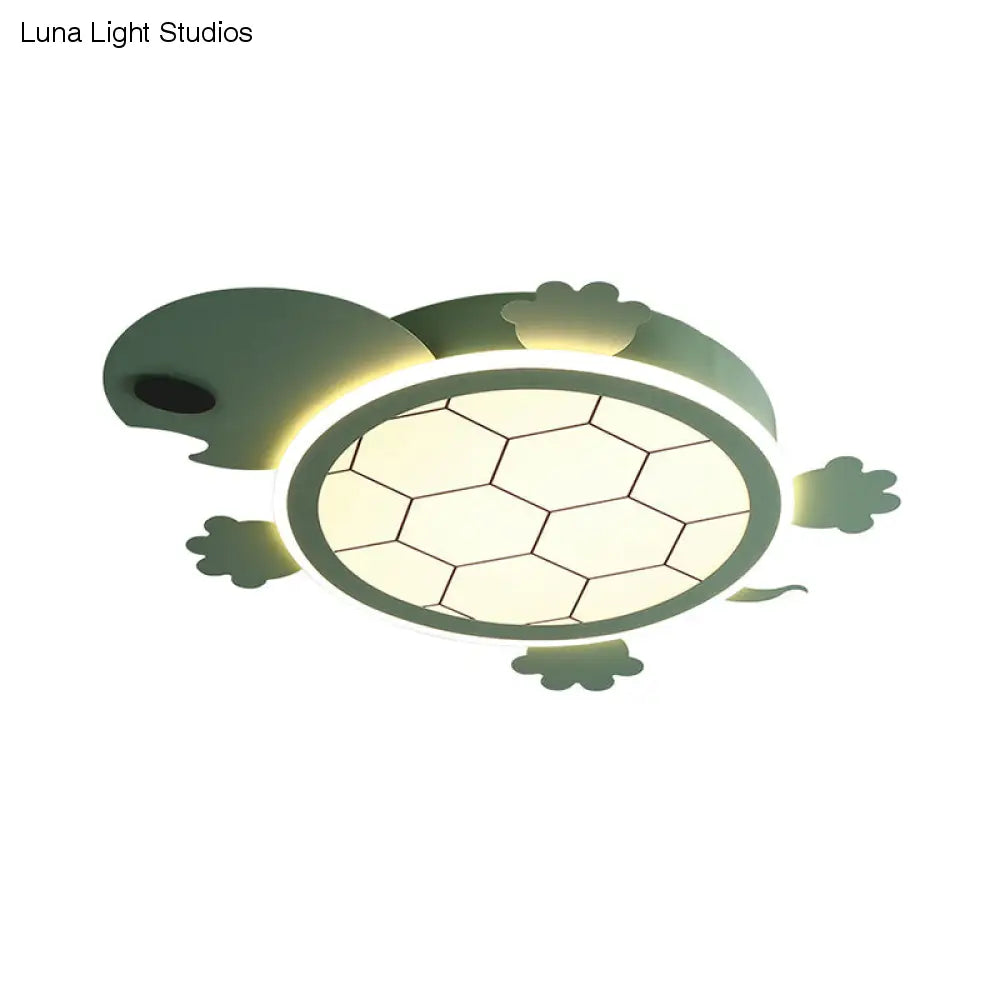 Lámpara empotrada de tortuga acrílica LED verde de dibujos animados para techo de dormitorio de niños