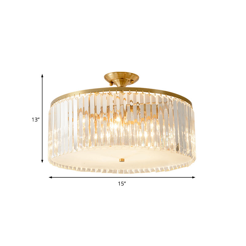 Plafonnier semi-encastré moderne en cristal clair avec finition dorée – Idéal pour le salon, 4/5/6 ampoules disponibles