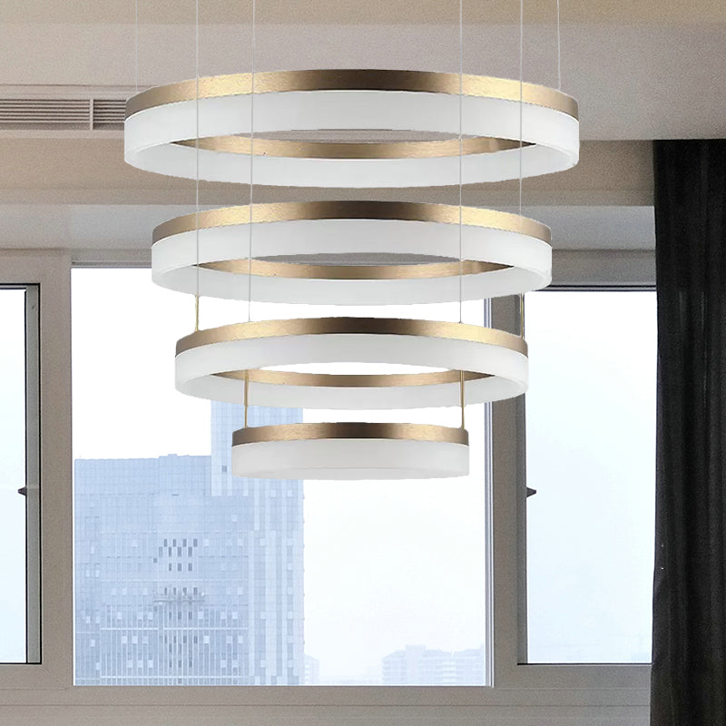 Modern Round LED Chandelier Pendant - Acrylic 1/2/3-Light Ceiling Light Fixture in Black/White/Gold - Warm/White Light