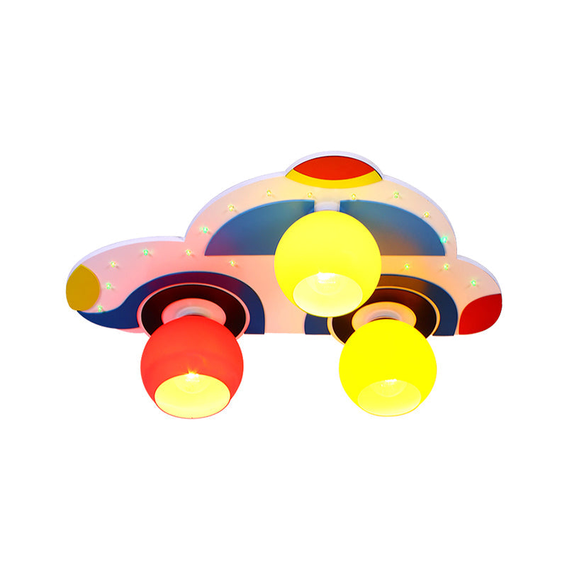 Plafonnier de voiture de dessin animé pour chambre d'enfant, design à 3 têtes en verre, plafonnier multicolore