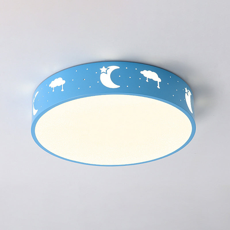 Lámpara de techo LED empotrada con pantalla de hierro recortada para habitación de niños, diseño de luna, estrella, cubo, elefante en rosa, blanco y azul