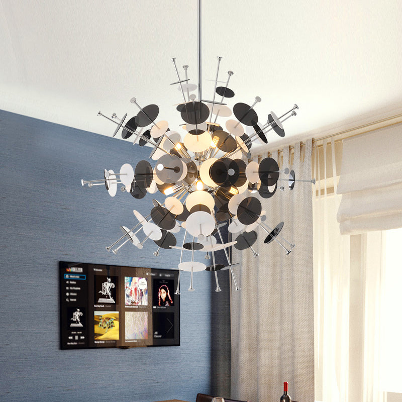 Sleek Black/Gold Metal Multi-Head Chandelier with Small Panel - Ideal for Coffee Shops