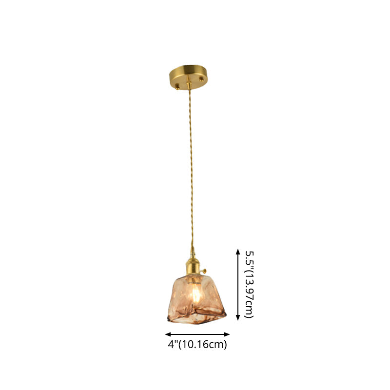 Lámpara de péndulo para sala de estar con 1 bombilla de vidrio color canela hecho a mano vintage con forma de gota sombreada de latón