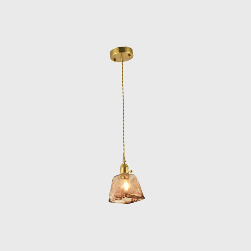 Lámpara de péndulo para sala de estar con 1 bombilla de vidrio color canela hecho a mano vintage con forma de gota sombreada de latón