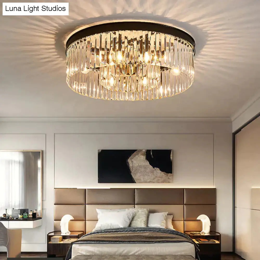 Nowoczesna kryształowa lampa sufitowa Living Crystal lampa sufitowa sypialnia klasyczne okrągłe lampy sufitowe czarna podstawa oprawy Led jadalnia