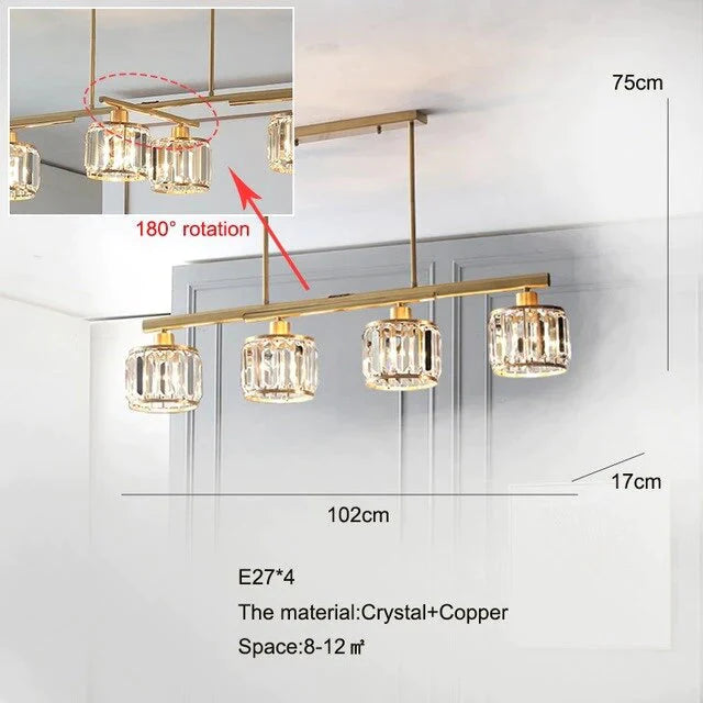 Luces de techo de cristal para dormitorio, lámpara de cobre de diseño moderno, lámpara Led para comedor, lámpara de techo para cocina, Lustre de cristal para sala de estar