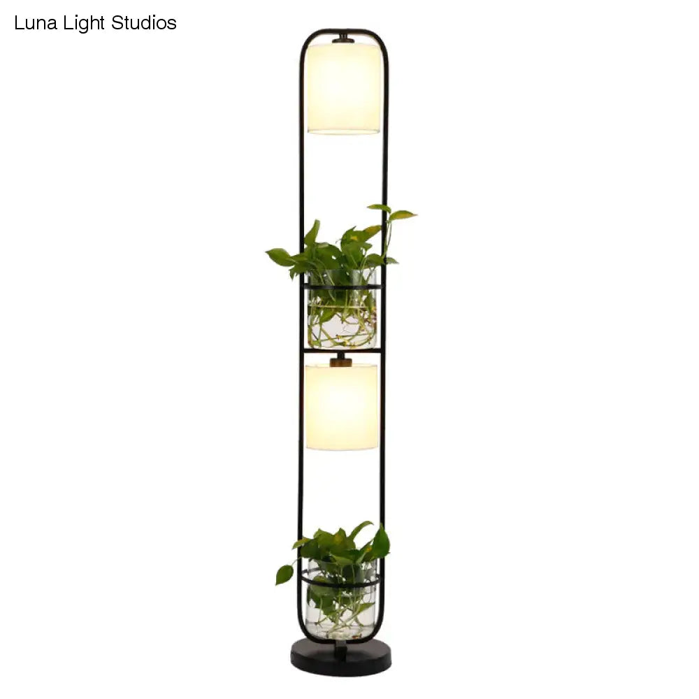 Creative Wrought Iron Plant Floor Lamp Living Room Bedroom Office Personality Cloth Glass Flowers Floor Lamp