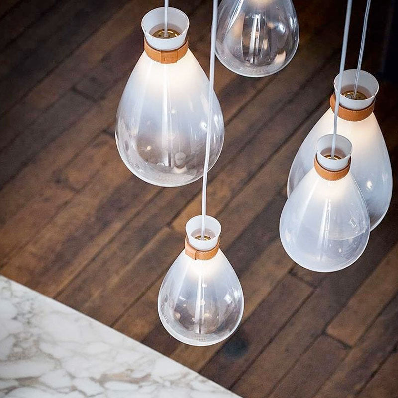Lampada a sospensione moderna a sospensione a goccia con tracolla in pelle per cucina, camera da letto, sala da pranzo