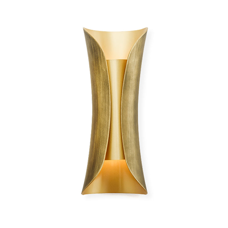 Aplique LED curvo dorado moderno - Accesorio de pared de metal de 2 cabezales para sala de estar