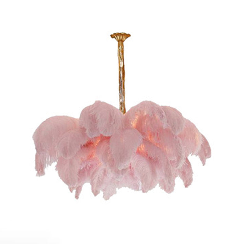 Lampadario da soffitto moderno nordico a 5 luci con piume di struzzo per camera da letto
