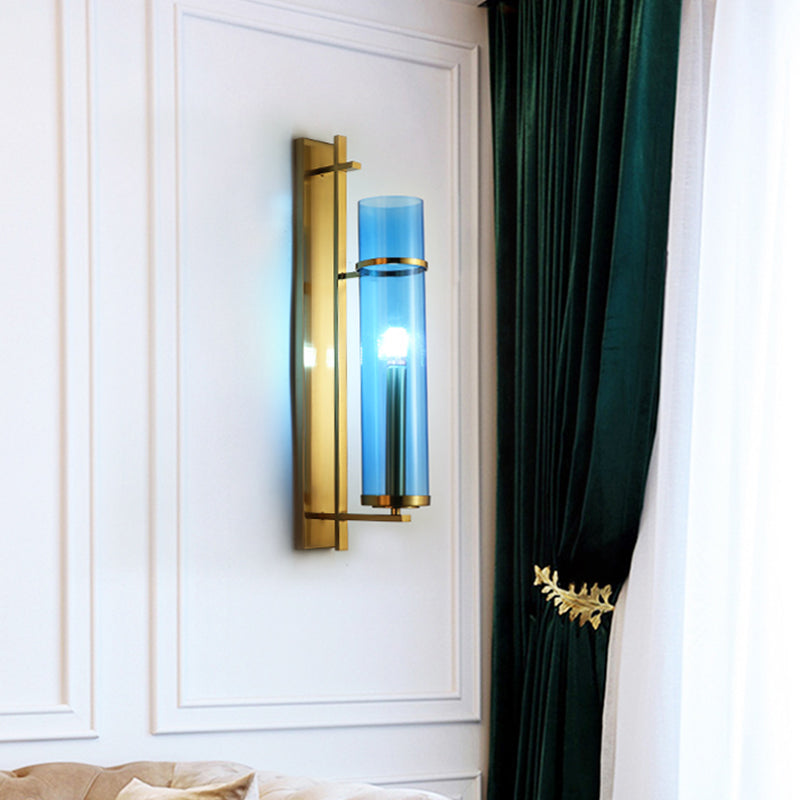 Sconce da soggiorno con cilindro in vetro blu - Lampada moderna per montaggio a parete
