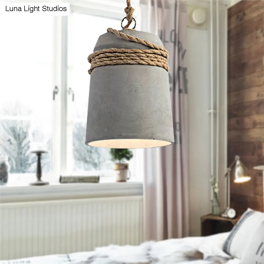 Lampada a sospensione con finitura in cemento stile industriale nero/grigio/beige con corda