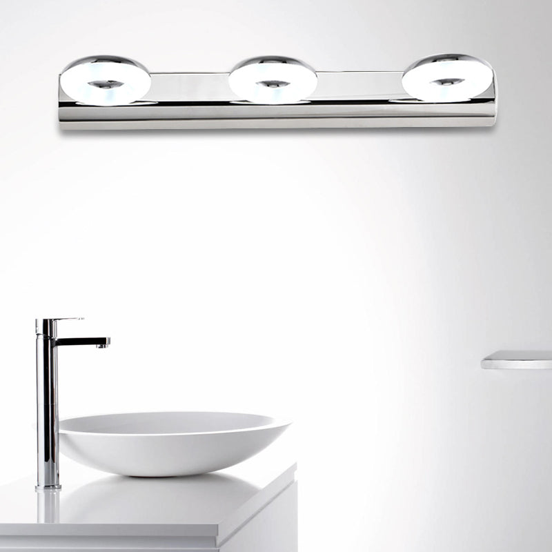 Lámpara de tocador de pared para baño de 2/3 cabezales con pantalla acrílica - Acabado plateado, iluminación blanca cálida
