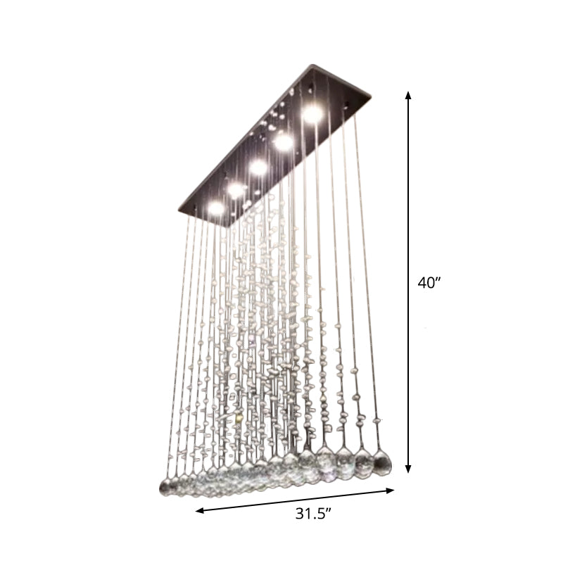 Modern Triangle Crystal Orb Flushmount Ceiling Light Fixture - 5 Lights, Stainless Steel