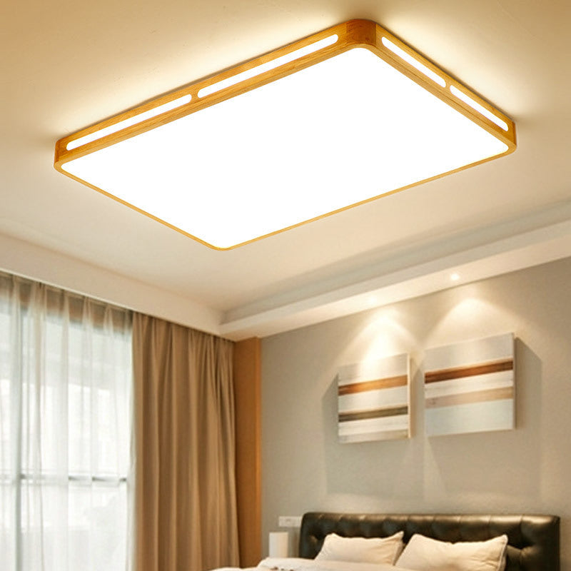 Minimalist Wood Beige LED Flush Mount Lamp for Bedroom - 25.5