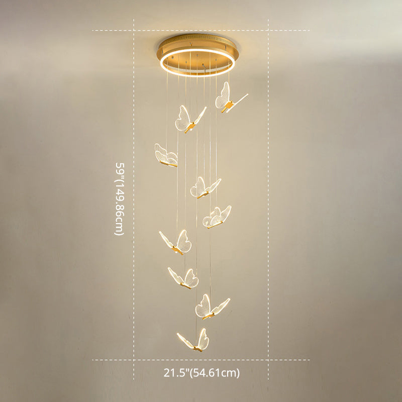 Schmetterlings-Wendeltreppen-Deckenbeleuchtung, Acryl, moderne LED-Mehrlicht-Pendelleuchte in Gold