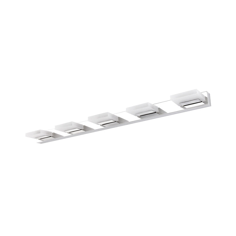 Aplique de pared cromado con pantalla acrílica de ladrillo para tocador de baño: elija entre 2/3/5 luces blancas cálidas