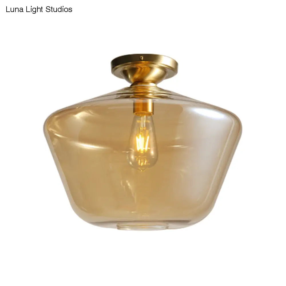 Glamour di metà secolo: Lampada da soffitto con montaggio ad incasso in ottone a forma di diamante in vetro cognac - Larghezza singola 9