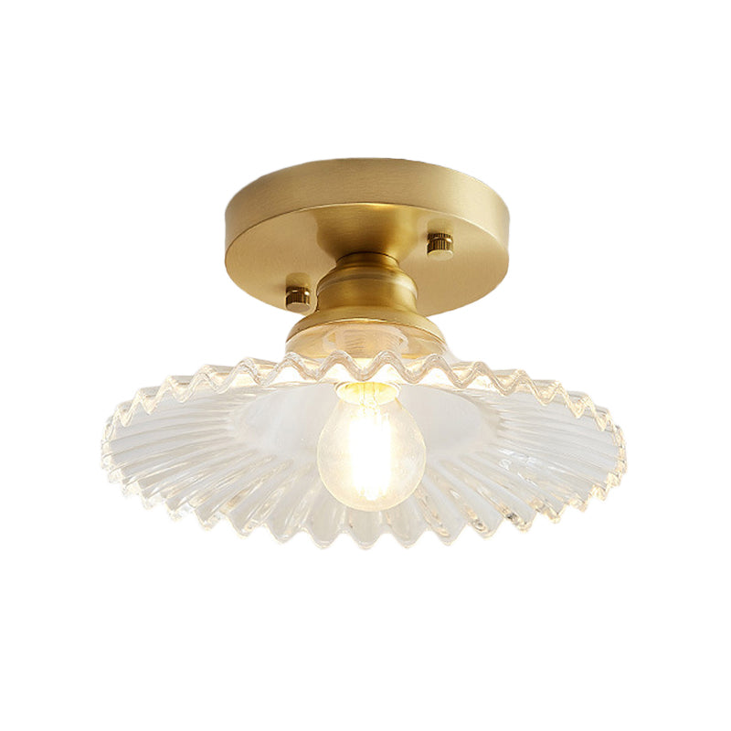 Support de plafond industriel semi-encastré : verre nervuré clair/vert évasé à 1 lumière pour le salon