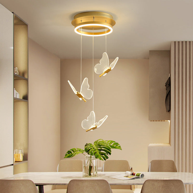 Schmetterlings-Wendeltreppen-Deckenbeleuchtung, Acryl, moderne LED-Mehrlicht-Pendelleuchte in Gold