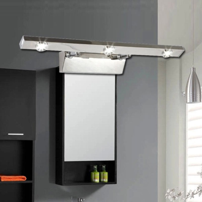 Lámpara LED para tocador de baño con pantalla de acero inoxidable - Luminaria de pared cromada, luz blanca cálida