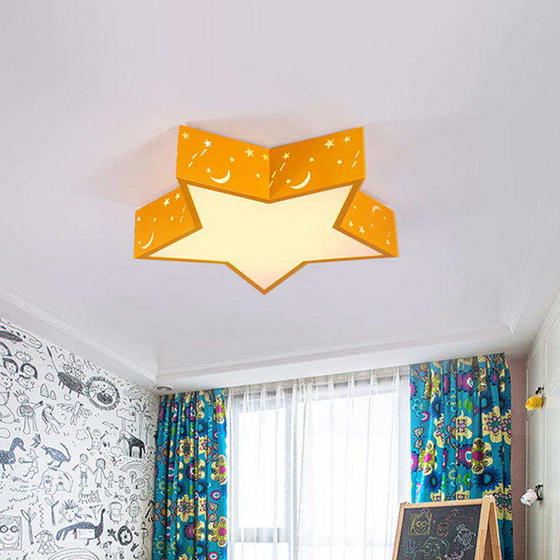 Kids Bedroom Metallic Star Flush Ceiling Light in Macaron Red, Green, and Pink - LED Flushmount Lighting, 18