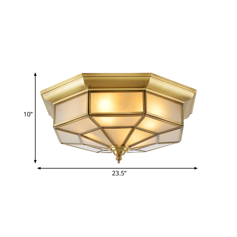 Colonial Brass Ceiling Light with Prismatic Milky Glass - 4/6 Bulbs - Ideal for Living Rooms - 17