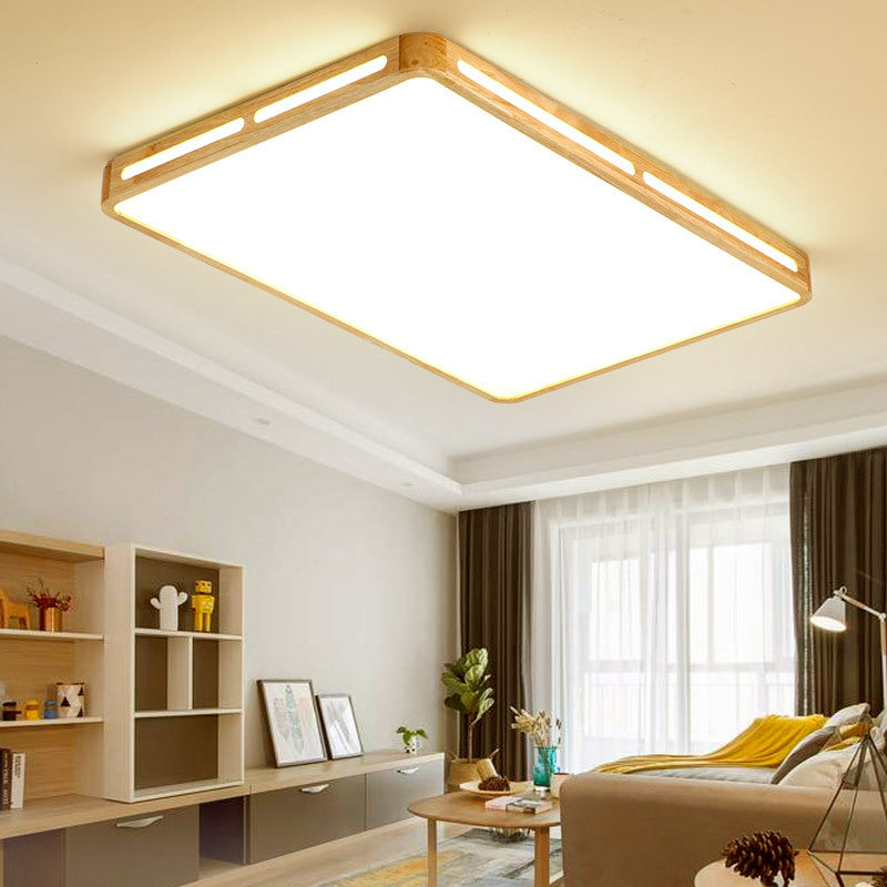 Minimalist Wood Beige LED Flush Mount Lamp for Bedroom - 25.5