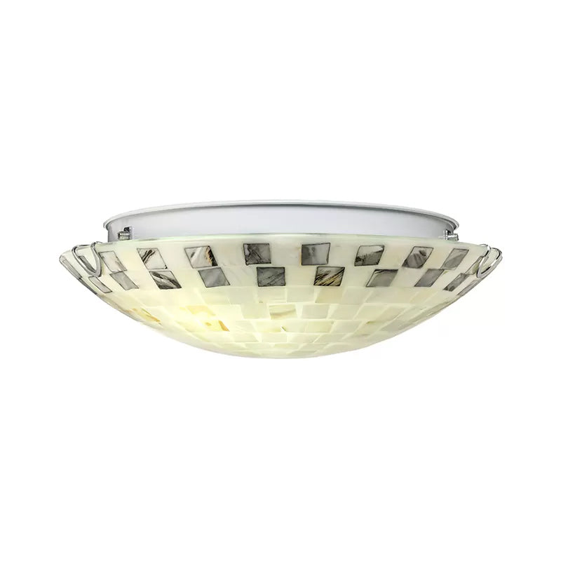 Vintage Mosaic Glass Flush Mount Ceiling Light - Beige Bowl, 1 Bulb, 12