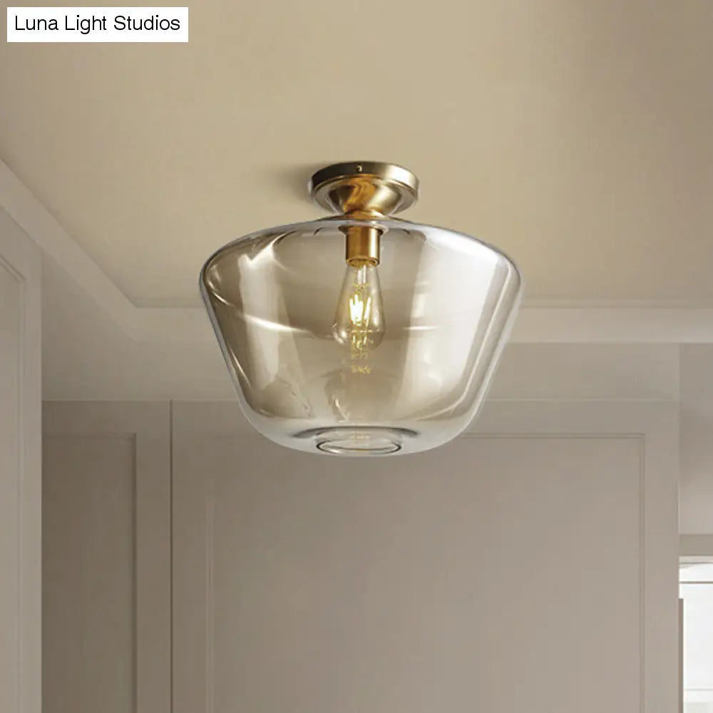 Glamour di metà secolo: Lampada da soffitto con montaggio ad incasso in ottone a forma di diamante in vetro cognac - Larghezza singola 9