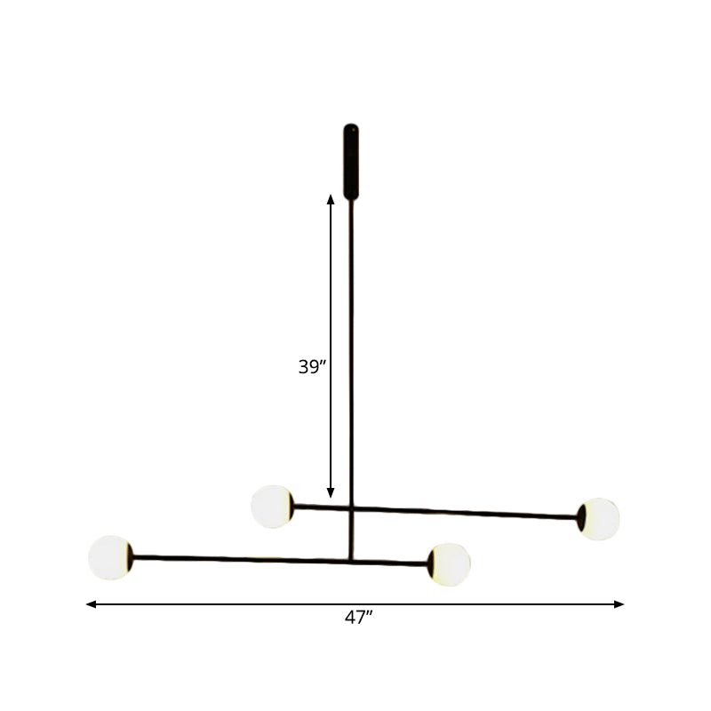 Modern Black Linear Chandelier with 4 Heads and Glass Ball Shade - Perfect for Dining Room