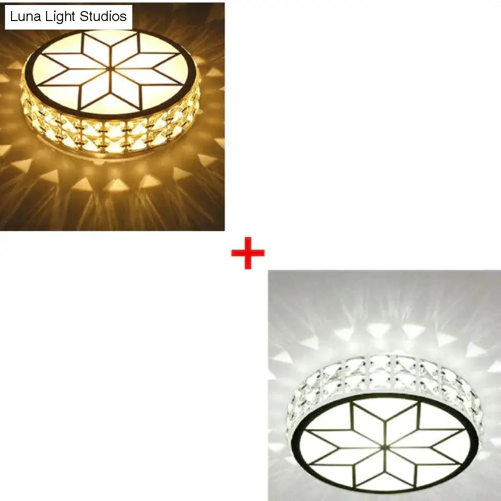 6W/12W Modern Metal Crystal Ceiling Light Lamp For Hallway Dinning Room Flush Mounted Glass Lampshade Round Aisle Veranda Light