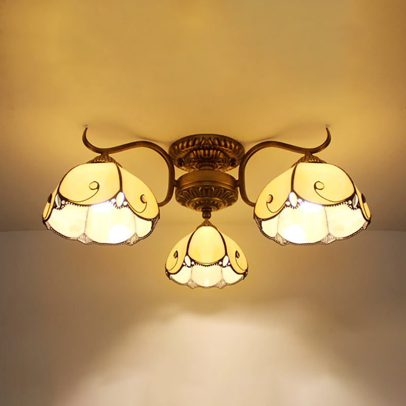 Stained Glass Vintage Ceiling Light - 3-Light Semi Flushmount in Beige/Yellow/Purple/Clear/Blue-Pink/Blue-White/Green-White - Perfect for Bedroom