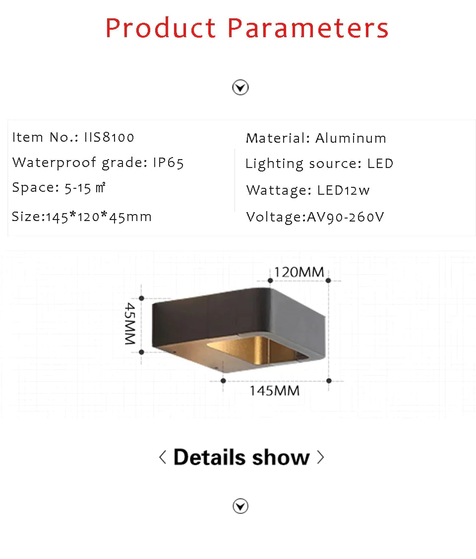 Illuminazione per esterni a LED IP65 Impermeabile Alumunim Lampada da parete Giardino Villa Portico Sconce Illuminazione Colore nero 96-260 V