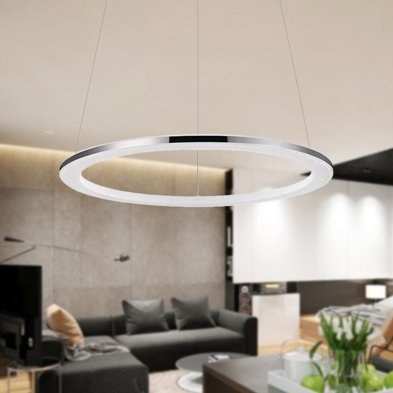 Contemporary LED Acrylic Round Ceiling Pendant Chandelier - 1/2/3-Head Silver - Warm/White Light