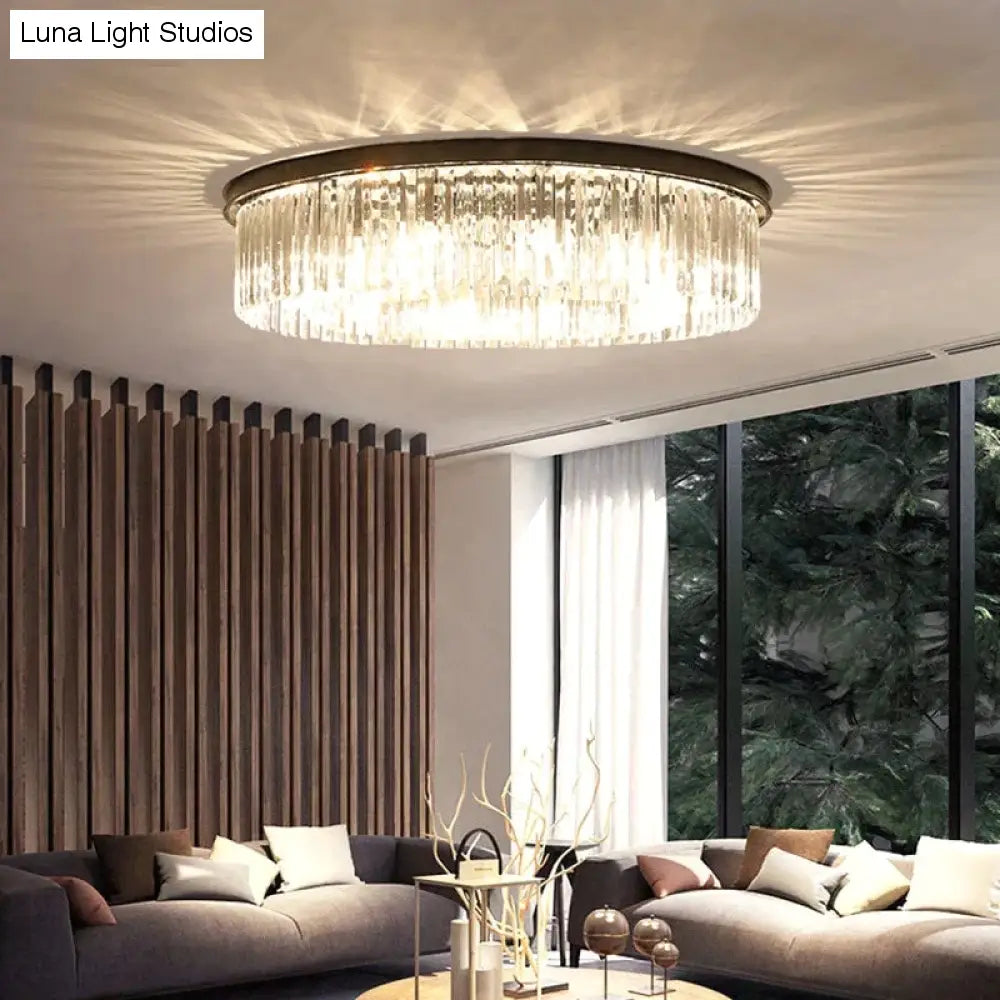 Nowoczesna kryształowa lampa sufitowa Living Crystal lampa sufitowa sypialnia klasyczne okrągłe lampy sufitowe czarna podstawa oprawy Led jadalnia