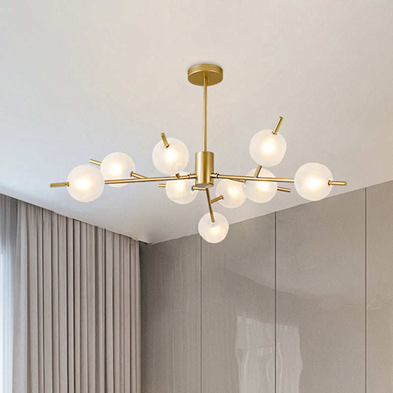 Frosted Glass Ball Chandelier - 9-Light Pendant Lamp in Black/Gold
