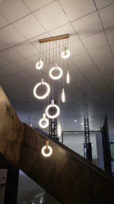 Anillos de acrílico de hierro de madera nórdico LED, lámpara LED DIY, luz LED, luces colgantes, lámpara colgante, luz colgante para vestíbulo de comedor