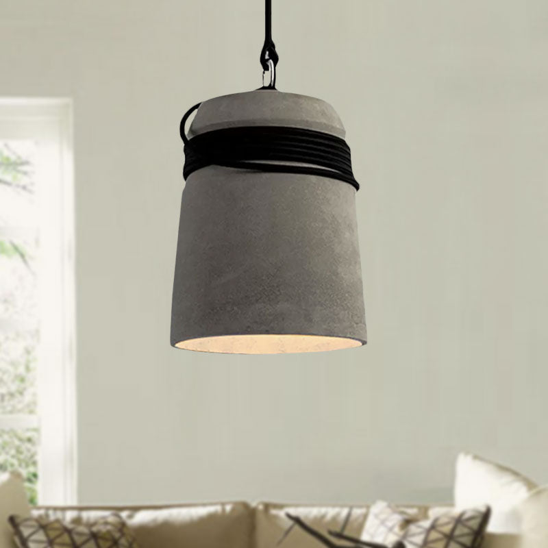 Lampada a sospensione con finitura in cemento stile industriale nero/grigio/beige con corda