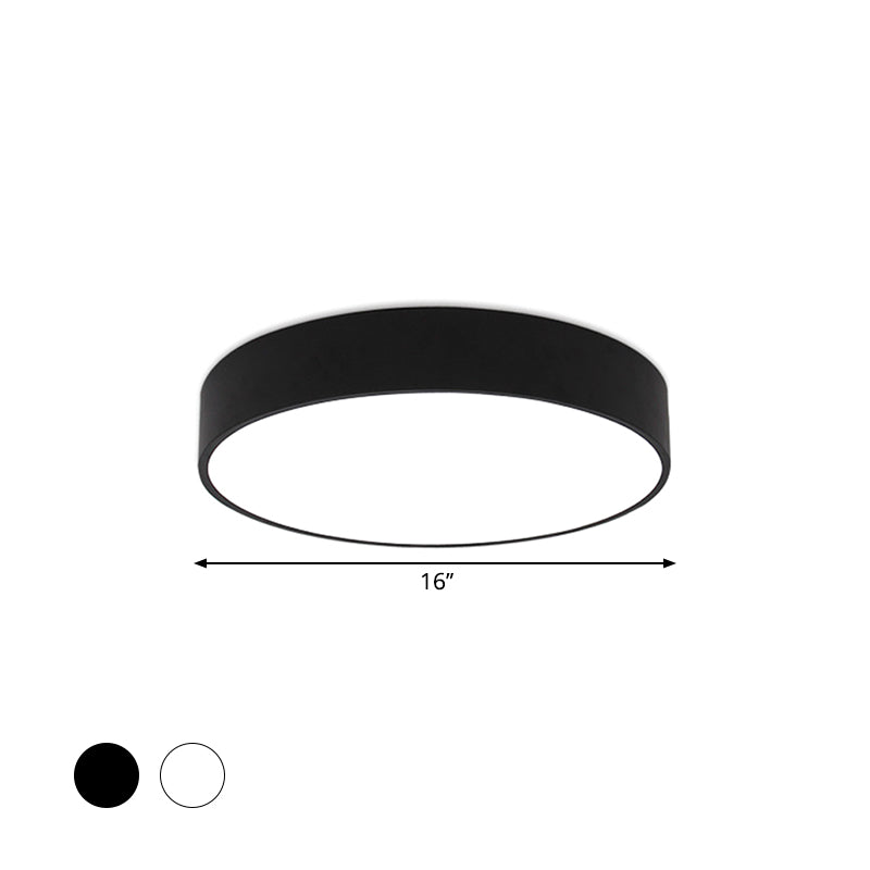 Minimalist Black/White Round Flush Mount LED Ceiling Light - 16