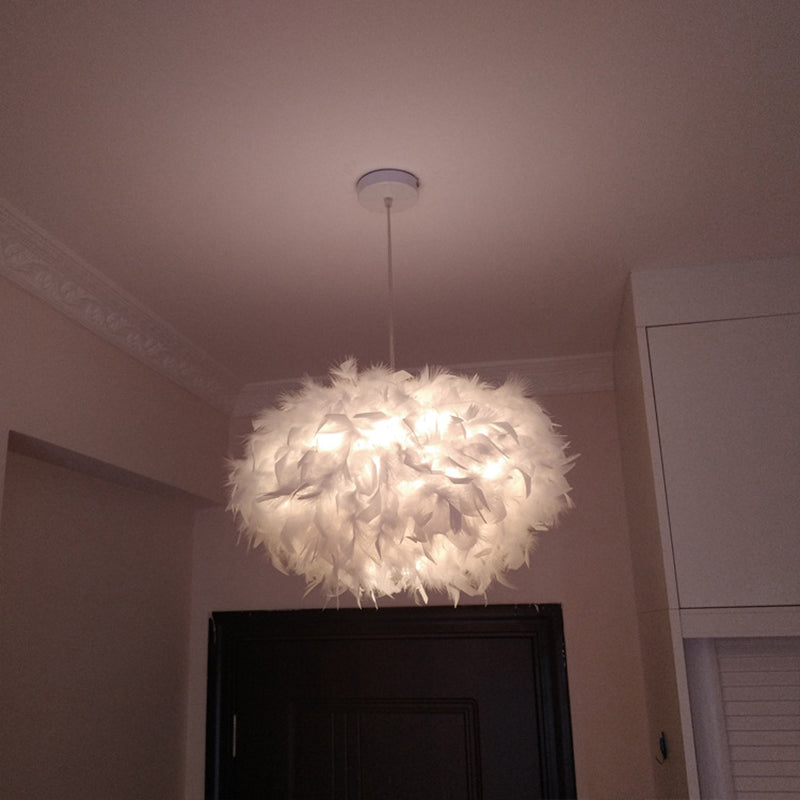 Modern Spherical Feather Pendant Light Fixture - White, 1-Bulb, 18