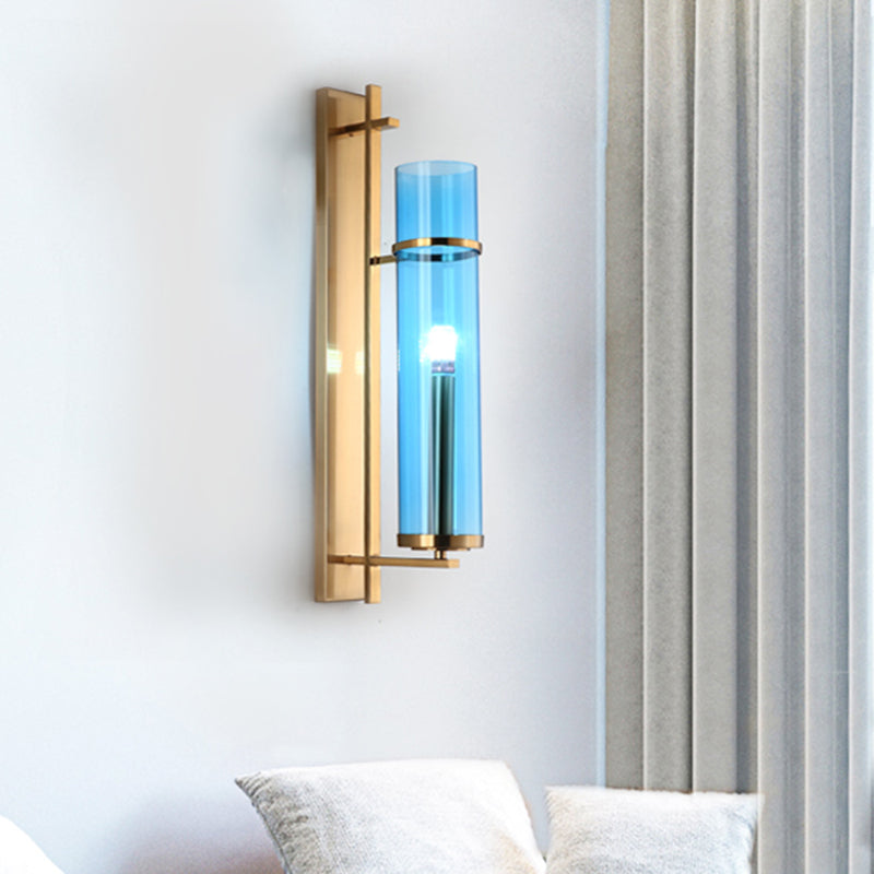 Sconce da soggiorno con cilindro in vetro blu - Lampada moderna per montaggio a parete