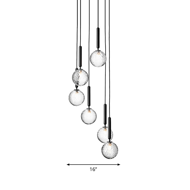 Lampadario multiluce Black Globe Lampadario semplice in vetro per scale