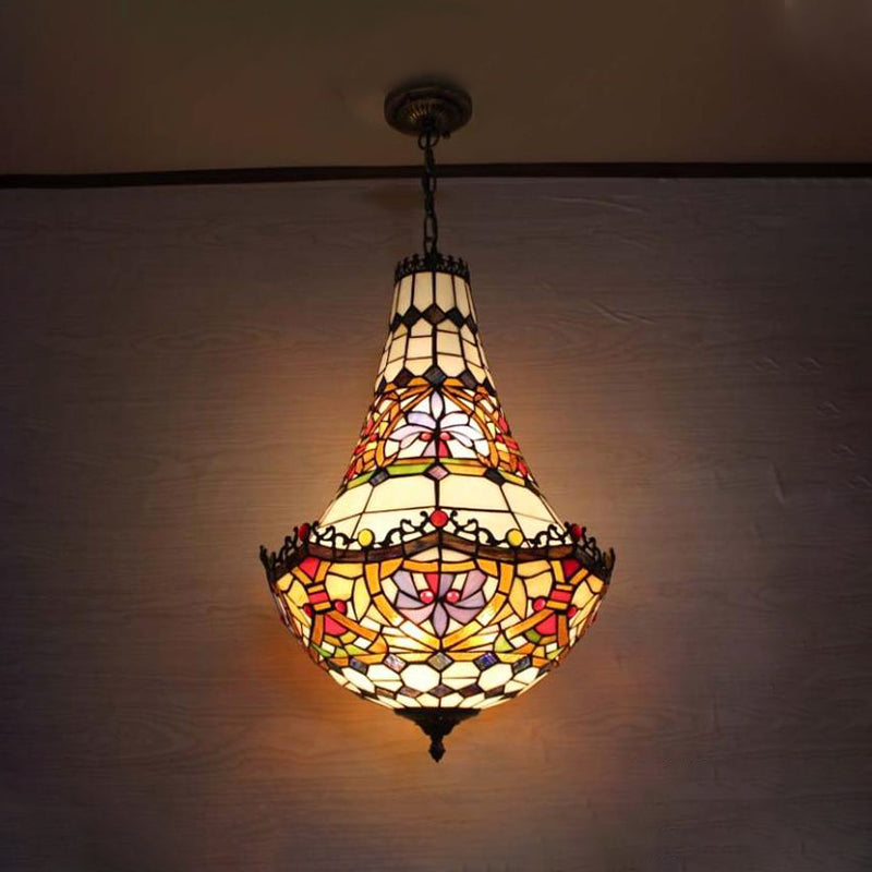 Stained Glass Flower Chandelier Lighting in Black with 2/3/5 Lights, Available in 10