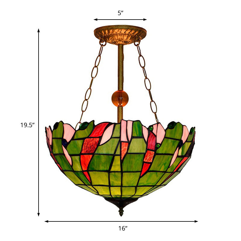 Tiffany Rustic Art Glass Semi Flush Mount Light - Plafonnier inversé en treillis en vert - Idéal pour la décoration du salon